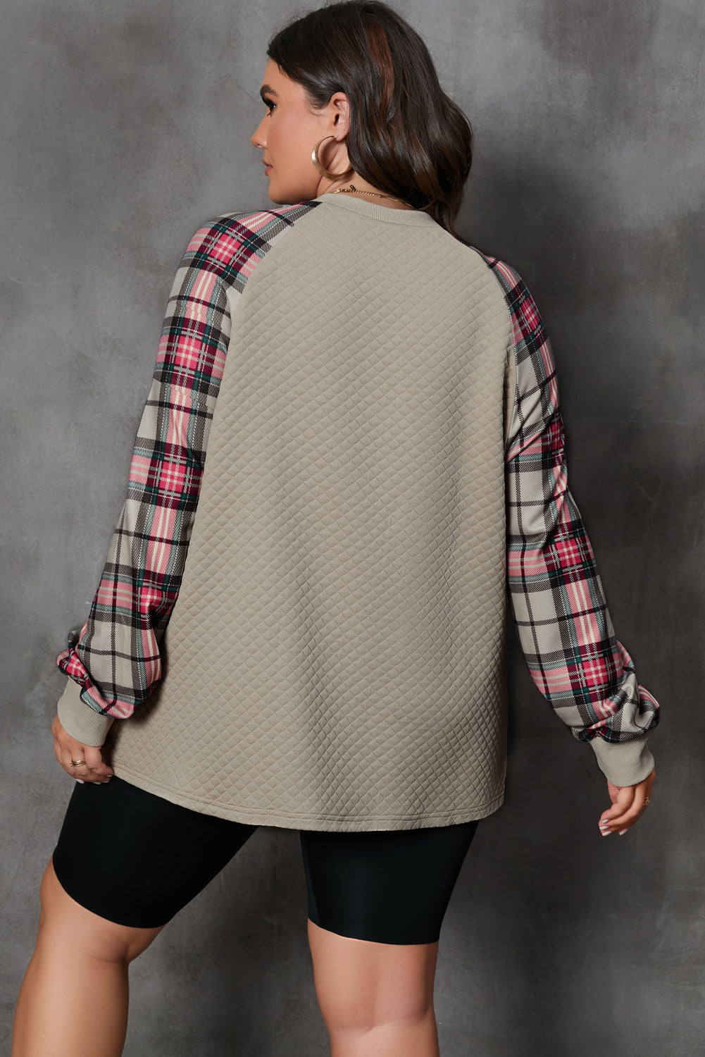 Plus Size Plaid Round Neck Long Sleeve Sweatshirt-Jewearrings