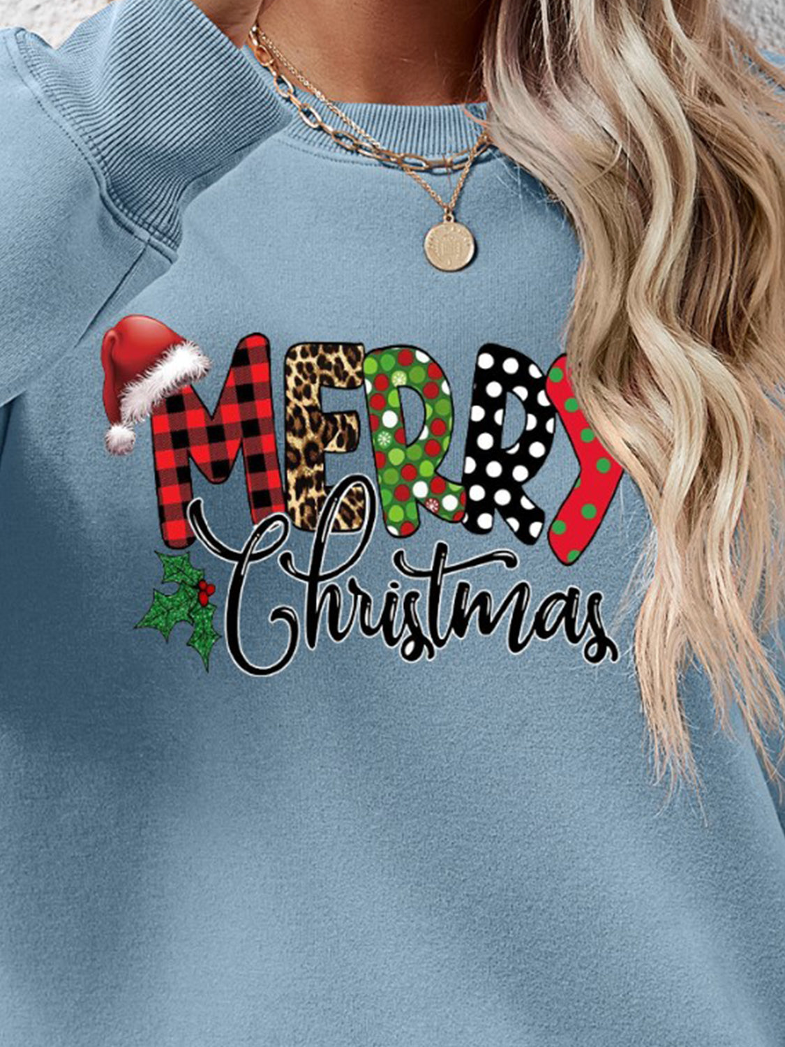 MERRY CHRISTMAS Round Neck Dropped Shoulder Sweatshirt-Jewearrings