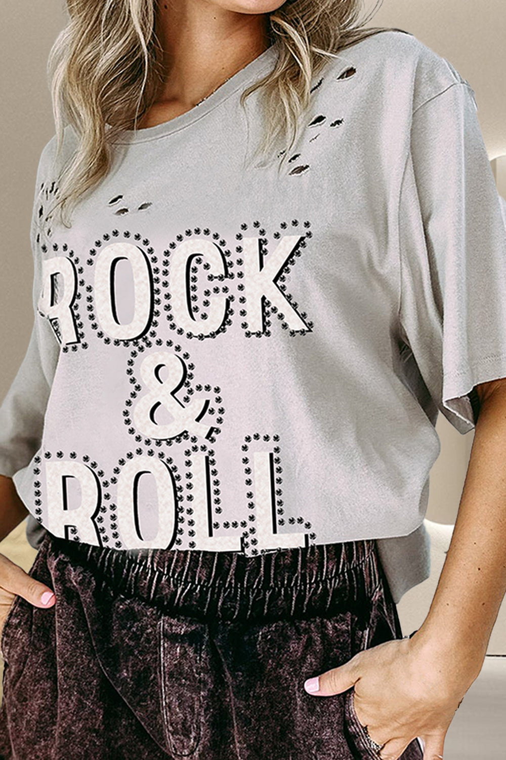 ROCK & ROLL Round Neck Dropped Shoulder T-Shirt-Jewearrings