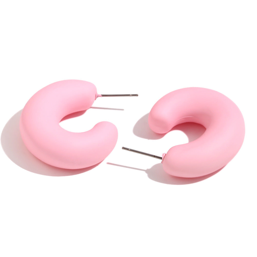 Stainless-steel Needle Color Dopamine ABS Spray Paint Open O-shaped Stud Earrings-Jewearrings