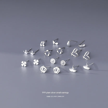 S999 Pure Silver Stud Earrings For Women Simple-Jewearrings