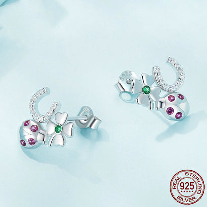 S925 Sterling Silver Lucky Combination Earrings Plated With Platinum Zircon-Jewearrings