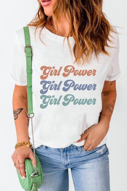 GIRL POWER Graphic Round Neck Tee-Jewearrings