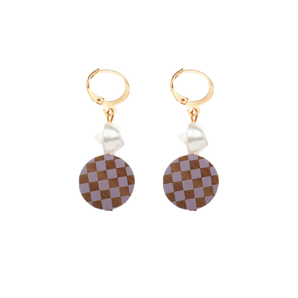 Round Checkered Earrings Temperament Pearl Earrings-Jewearrings