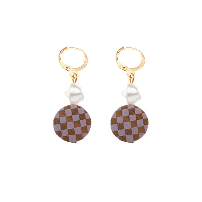 Round Checkered Earrings Temperament Pearl Earrings-Jewearrings