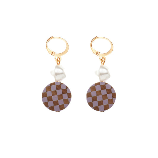 Round Checkered Earrings Temperament Pearl Earrings-Jewearrings