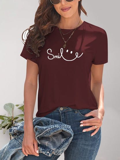 SMILE Round Neck Short Sleeve T-Shirt-Jewearrings