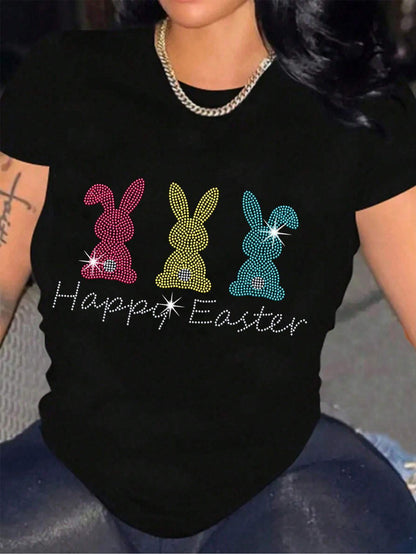 HAPPY EASTER Graphic Round Neck T-Shirt-Jewearrings