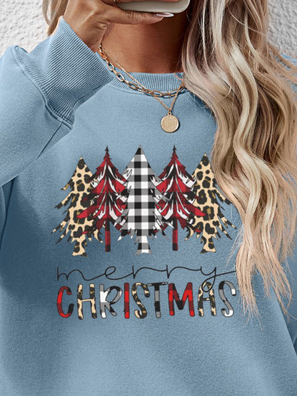 MERRY CHRISTMAS Round Neck Long Sleeve Sweatshirt-Jewearrings