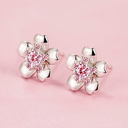 Sterling Silver Cherry Blossom Stud Earrings Niche Design Fashion-Jewearrings