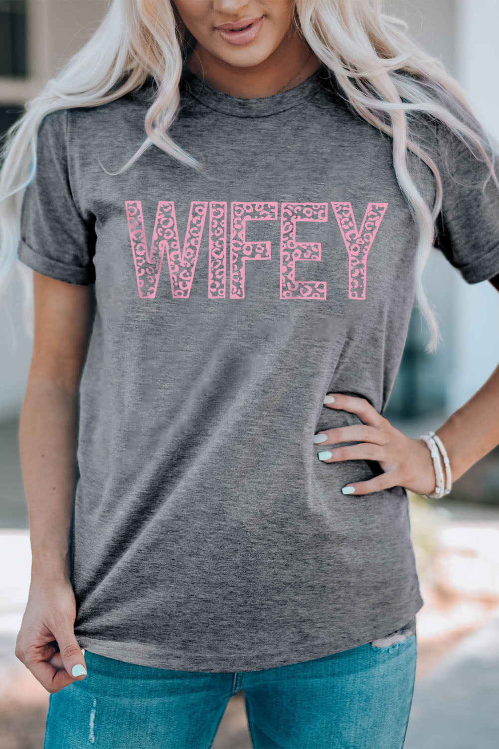 WIFEY Leopard Graphic Short Sleeve Tee-Jewearrings