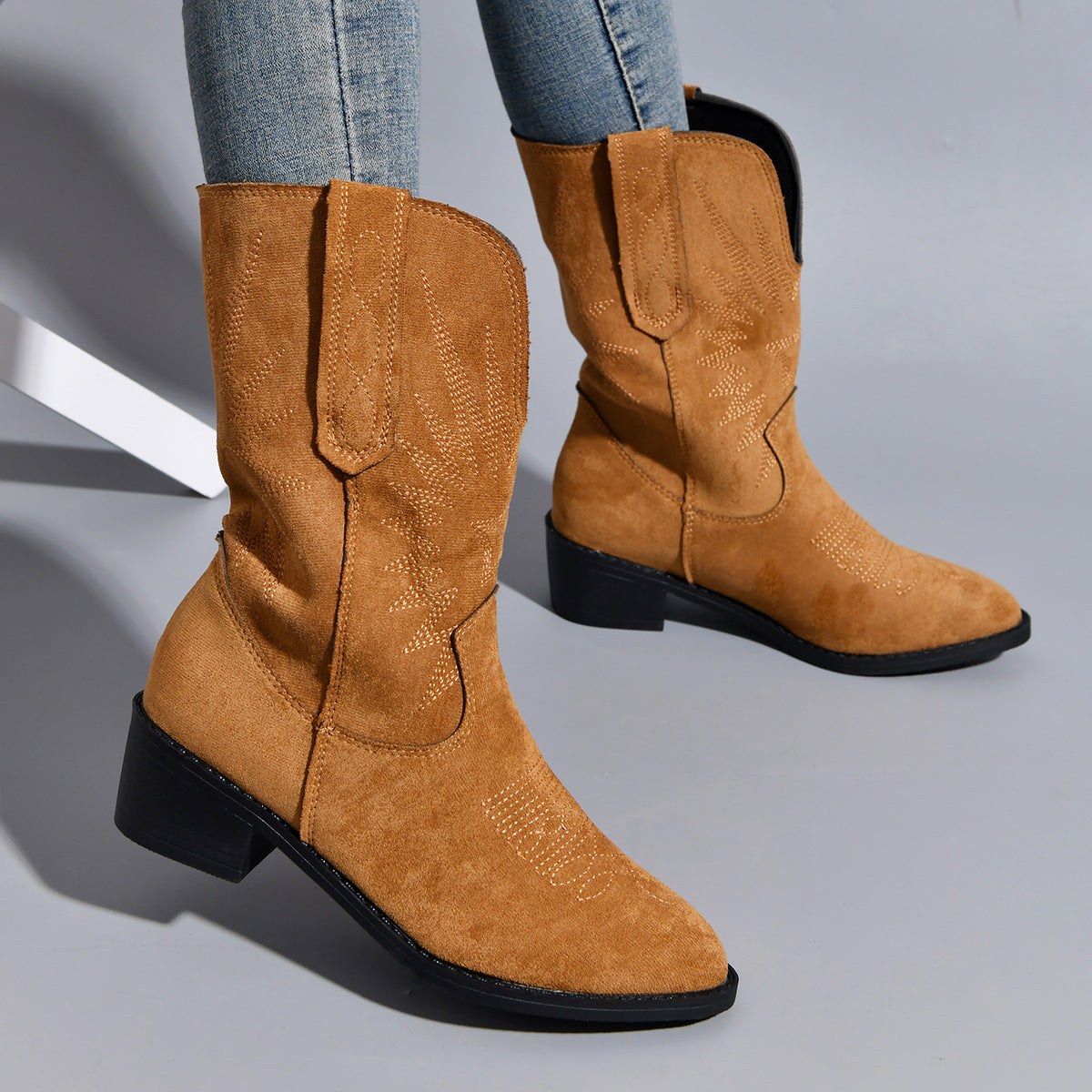 Point Toe Block Heel Boots-Jewearrings