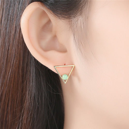 S925 Silver Earrings Female Korean Style Simple Hollow Triangle Colorful-Jewearrings