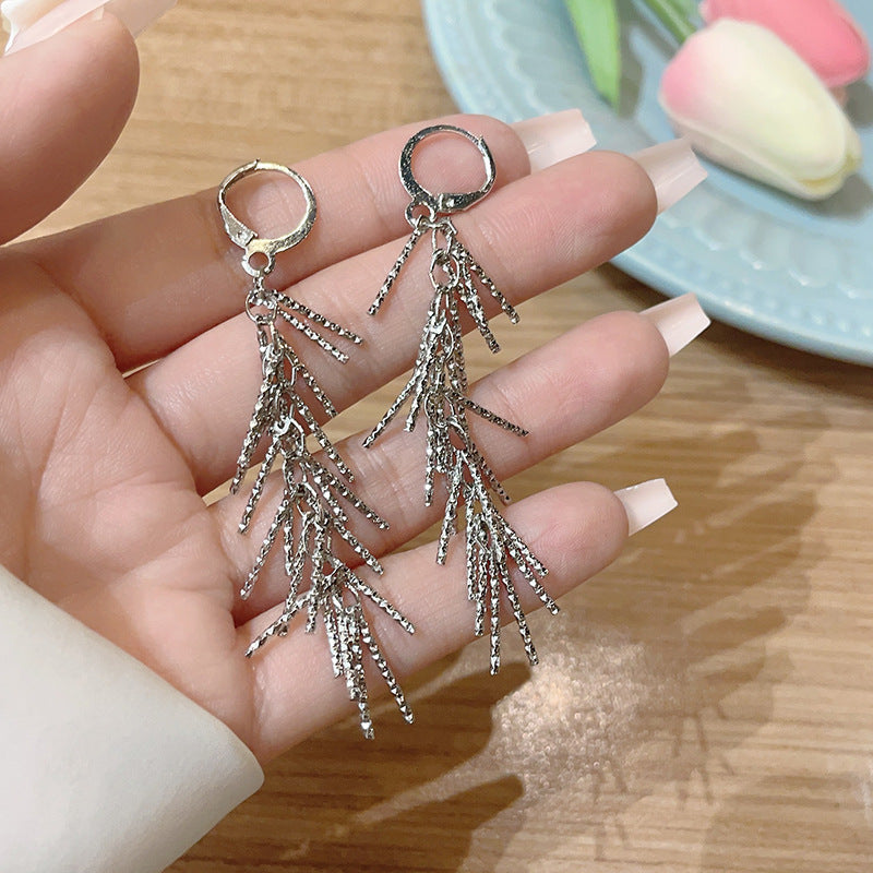 All-matching Thin-looking Earrings Silver Tassel Earrings Female Light Luxury Minority Design Sense-Jewearrings