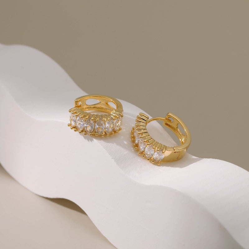 Women's Real Gold Electroplated Zircon Round Earrings-Jewearrings