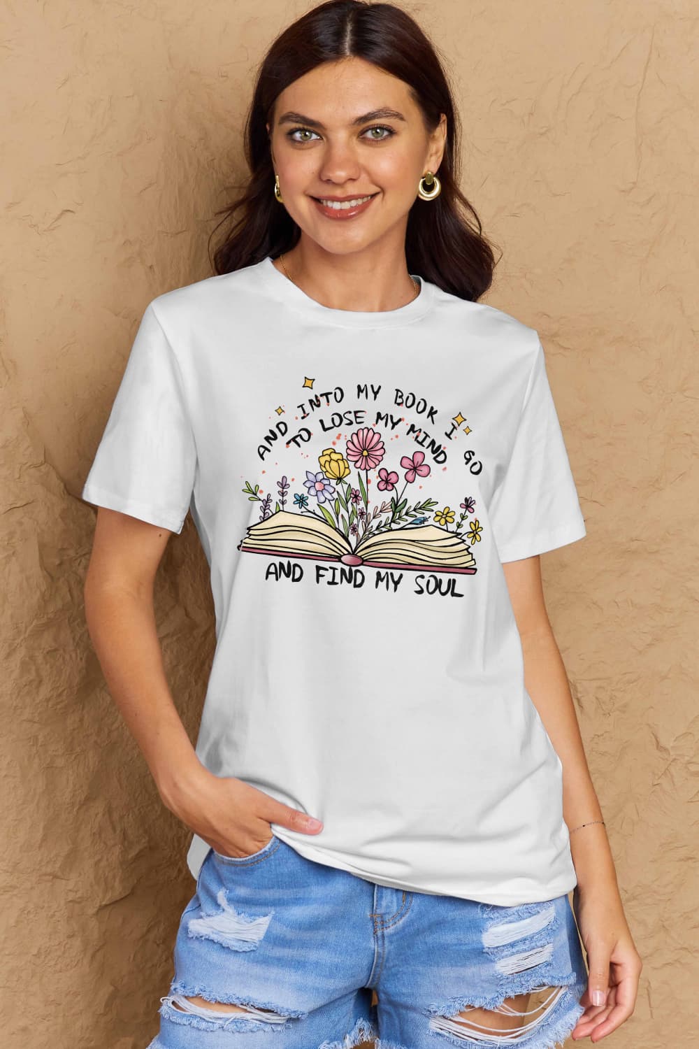 Simply Love Full Size Book & Flower Graphic Cotton Tee-Jewearrings