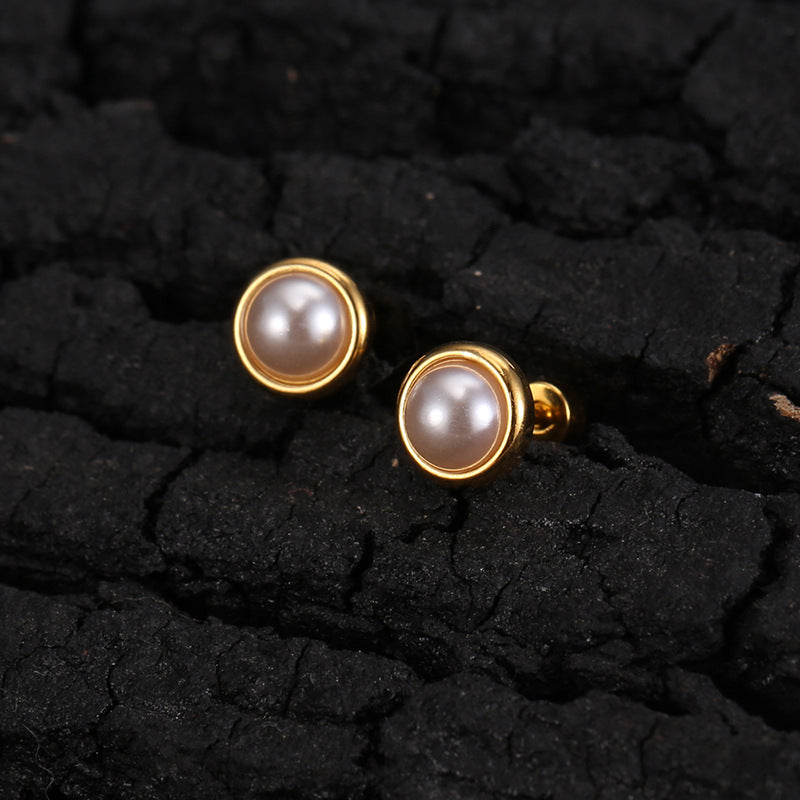 Ladies Simple Retro Small Pearl Earrings-Jewearrings