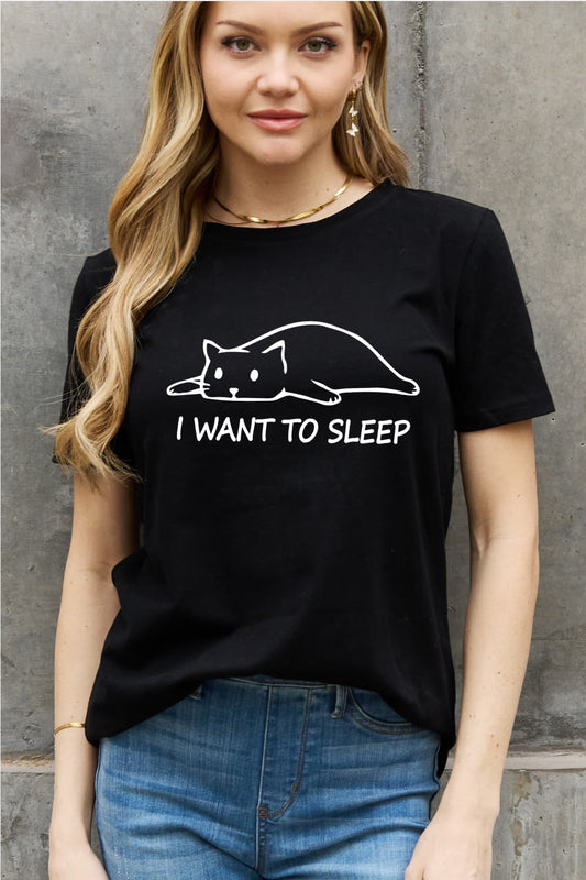 Simply Love Full Size I WANT TO SLEEP Graphic Cotton Tee-Jewearrings