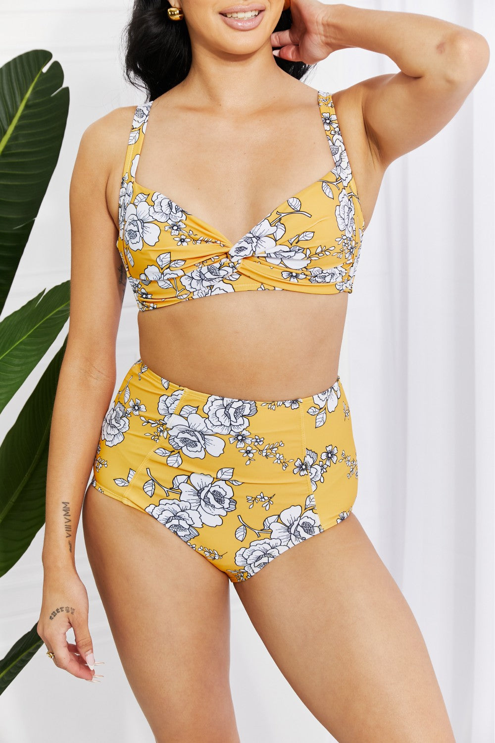 Marina West Swim Take A Dip Twist High-Rise Bikini in Mustard-Jewearrings