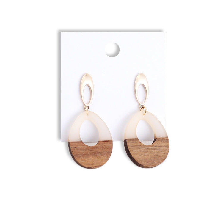 Wooden Patch Earrings Simple All Match Water Drop Stud Earrings For Women-Jewearrings