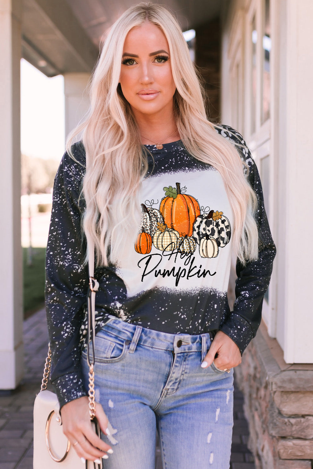 Round Neck Long Sleeve Pumpkin Graphic T-Shirt-Jewearrings