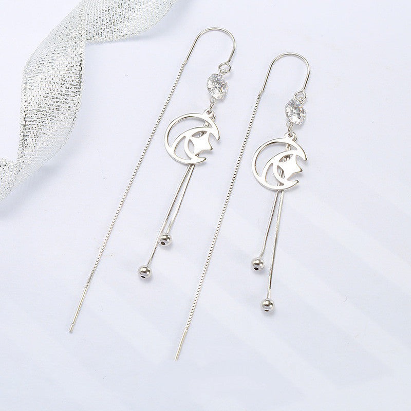 Moon Star Shape Sterling Silver Earrings Women-Jewearrings