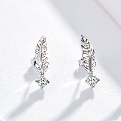 White Feather S925 Sterling Silver Stud Earrings-Jewearrings