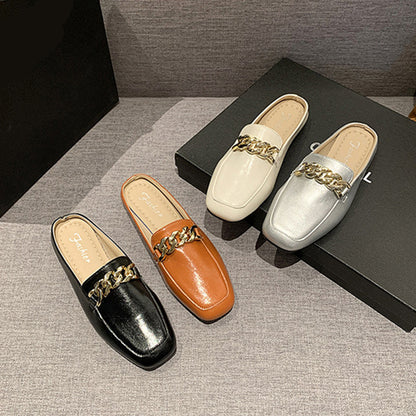 PU Leather Square Toe Flat Loafers-Jewearrings