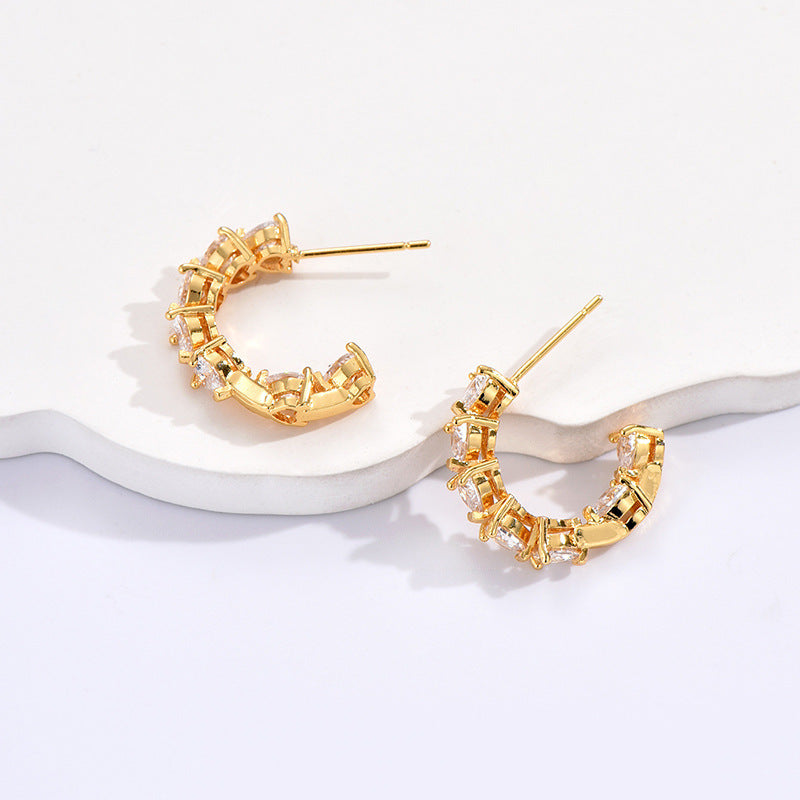 Ornament Simple Rhinestone Ear Clip Design C- Ring Earrings-Jewearrings