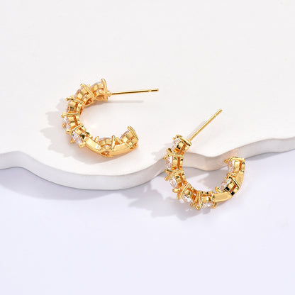 Ornament Simple Rhinestone Ear Clip Design C- Ring Earrings-Jewearrings