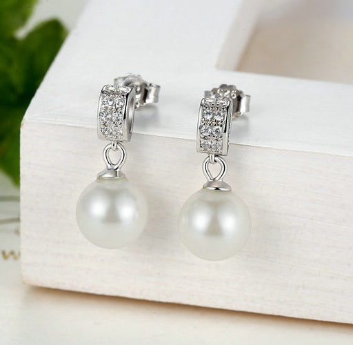 Drop Earrings Fine Jewelry Female Drop Earrings with Pearls Earrings 925 Sterling Silver Jewelry Mother's Day Gift-Jewearrings