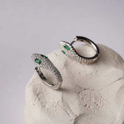 Green-eyed Snake-shaped Earrings S925 Sterling Silver Design Earrings-Jewearrings