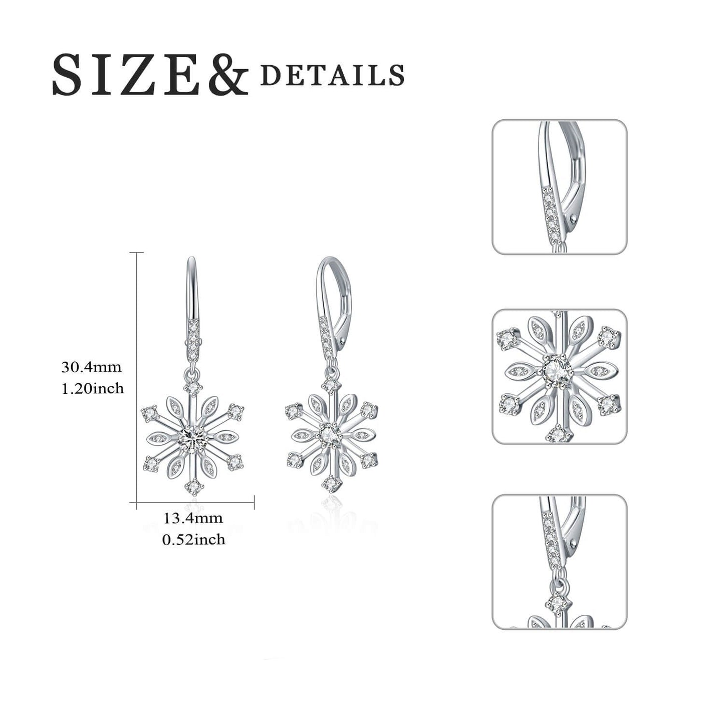 Sterling Silver Zirconia Snowflake Leverback Dangle Drop Earrings Jewelry-Jewearrings