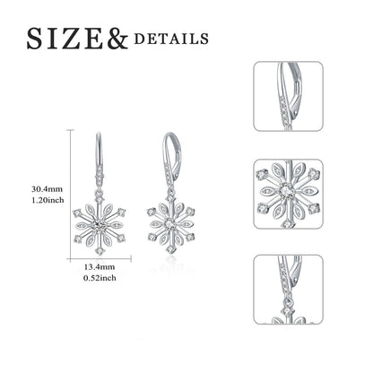 Sterling Silver Zirconia Snowflake Leverback Dangle Drop Earrings Jewelry-Jewearrings