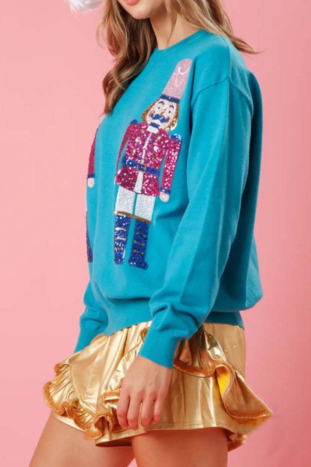 Nutcracker Sequin Round Neck Dropped Shoulder Sweatshirt-Jewearrings