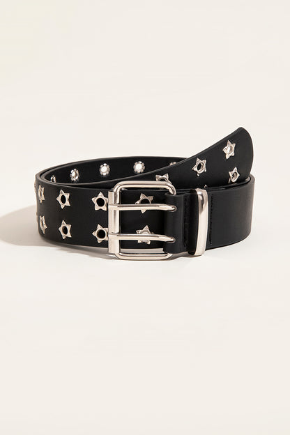 Double Row Star Grommet PU Leather Belt-Jewearrings