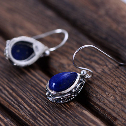 Sterling Silver Jewelry Lapis Lapis Water Drop Earrings for Women-Jewearrings