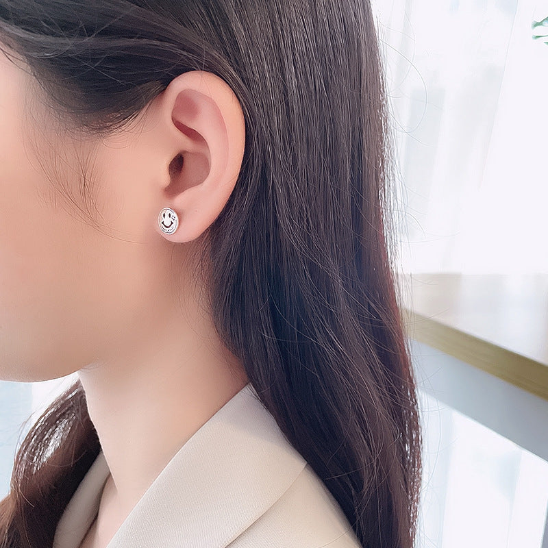 Creative Four-leaf Clover Smiley Earrings In Sterling Silver-Jewearrings