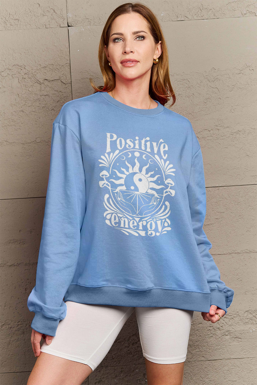 Simply Love Full Size POSITIVE ENERGY Graphic Sweatshirt-Jewearrings