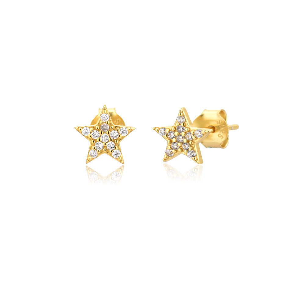 S925 Silver Moon Star Zircon Stud Earrings European And American Summer Simplicity Jewelry-Jewearrings