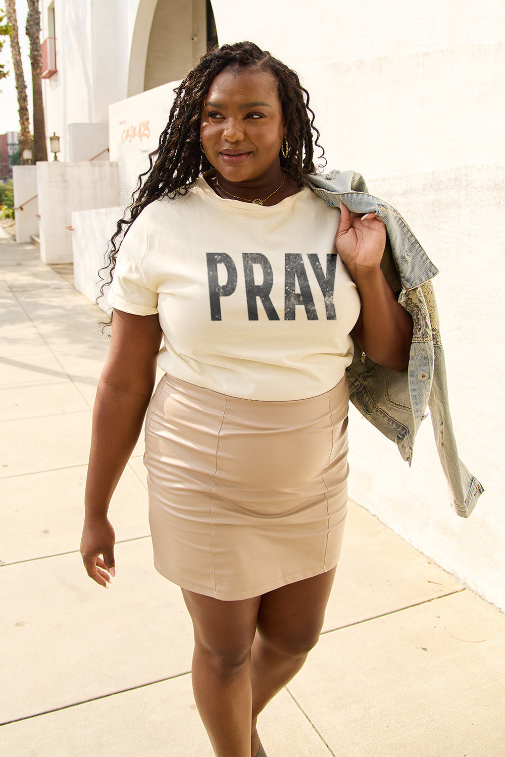 Simply Love Full Size PRAY Round Neck T-Shirt-Jewearrings