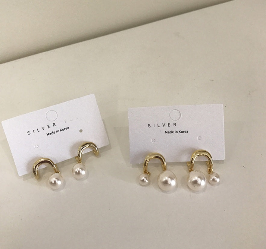 Pearl earrings geometric long bright pearl-Jewearrings