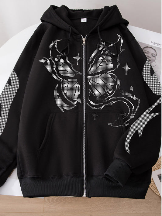 Butterfly Graphic Hooded Jacket-Jewearrings