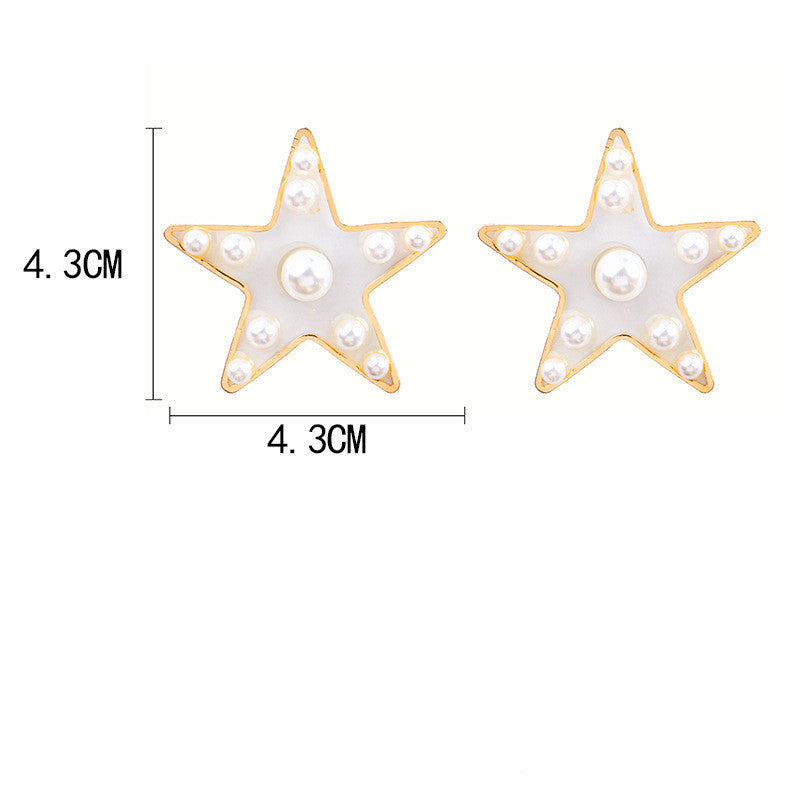 S925 Pearl Stitching Earrings Peach Heart Star Stud Earrings Women-Jewearrings