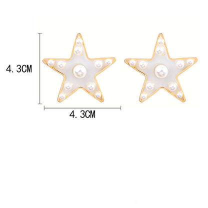 S925 Pearl Stitching Earrings Peach Heart Star Stud Earrings Women-Jewearrings