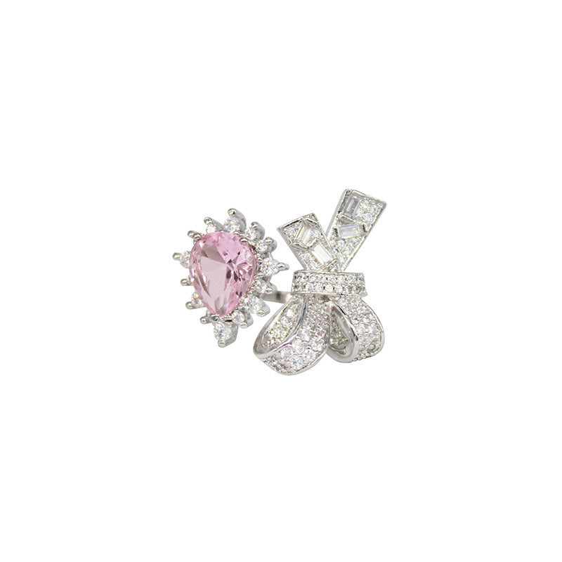 Gray-pink Zircon Bow Stud Earrings-Jewearrings