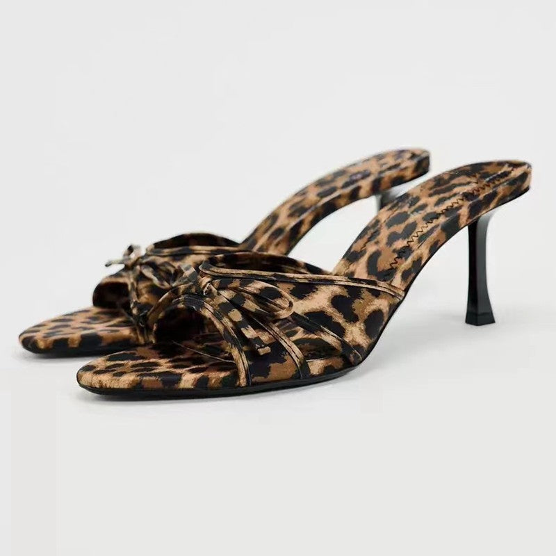 Bow Leopard Kitten Heel Sandals-Jewearrings