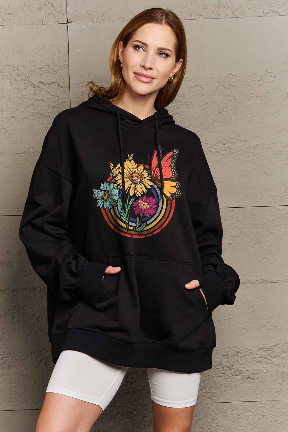 Simply Love Simply Love Full Size Butterfly and Flower Graphic Hoodie-Jewearrings