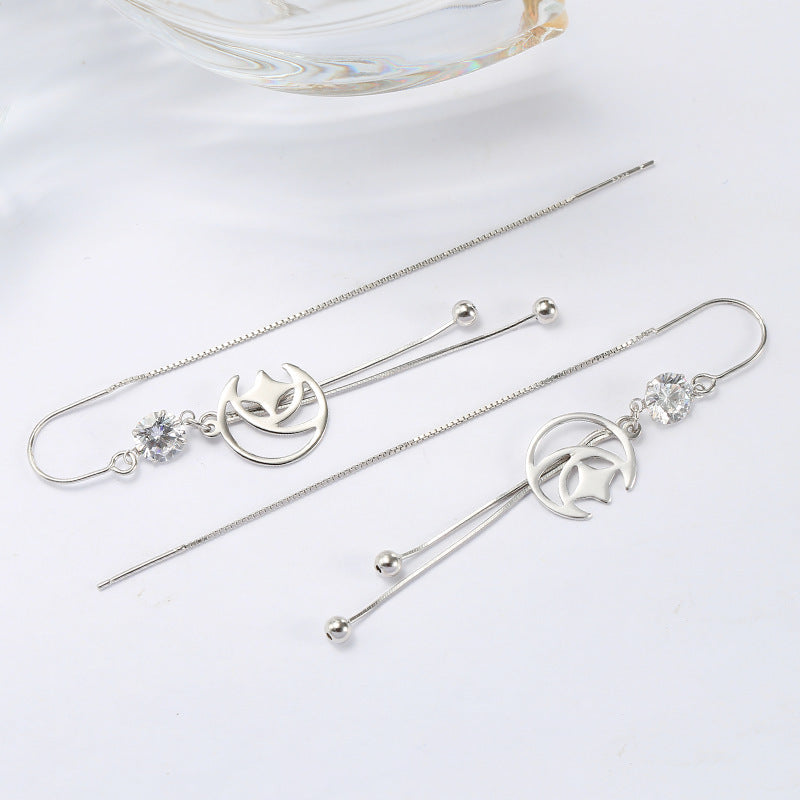 Moon Star Shape Sterling Silver Earrings Women-Jewearrings