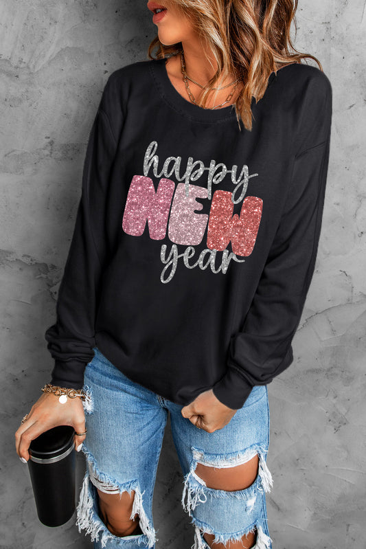 HAPPY NEW YEAR Round Neck Sweatshirt-Jewearrings